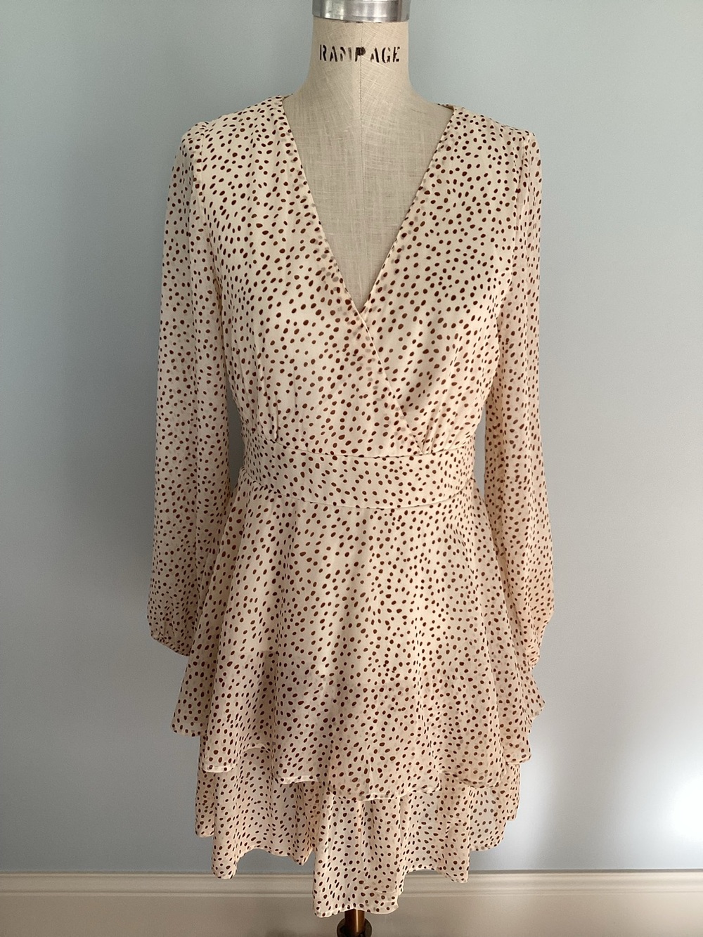Japna Cream and Brown Polka Dot Dress Size Large